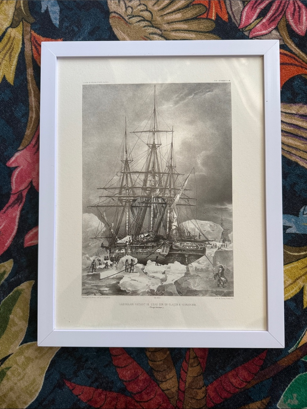 White Framed Historical Antarctica Nautical Ship Art Print